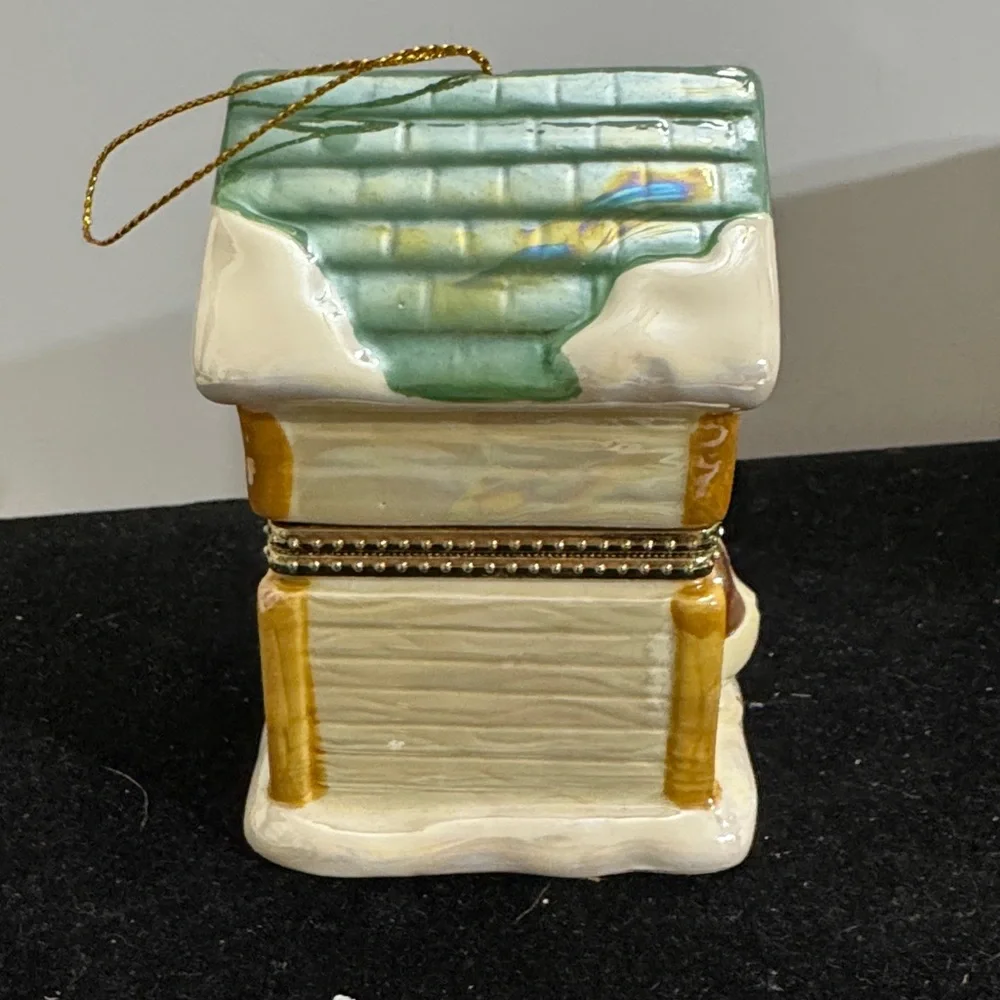 Mr. Christmas Porcelain Tree Hinged Music Box Ornament. Ceramic Dog House w/dog